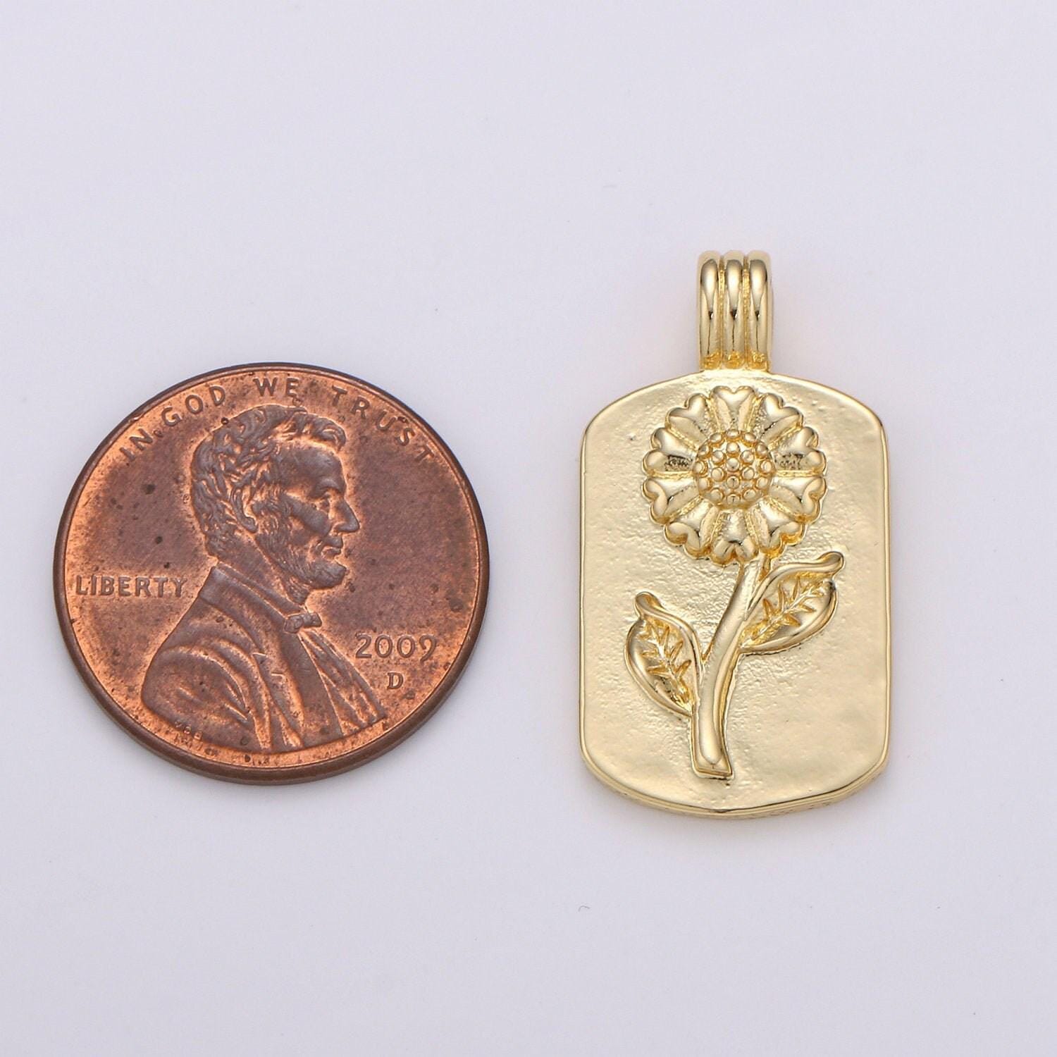 14k gf sun flower charms, gold sunflower pendant, dainty flower charm, small medallion charm for necklace floral flower jewelry h-841
