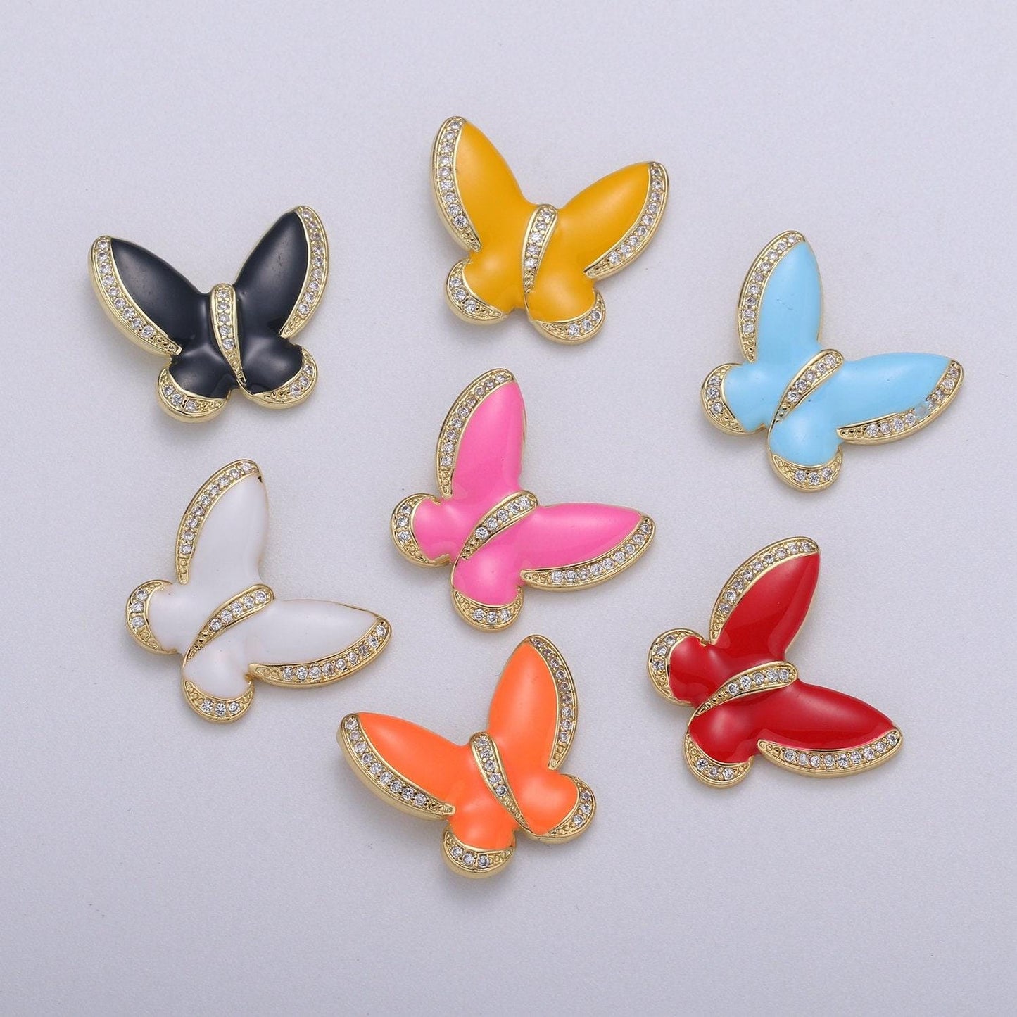 Enamel butterfly charm necklace dainty mariposa charm pendant for bracelet jewelry making supply blue, black pink red white evil eye h755