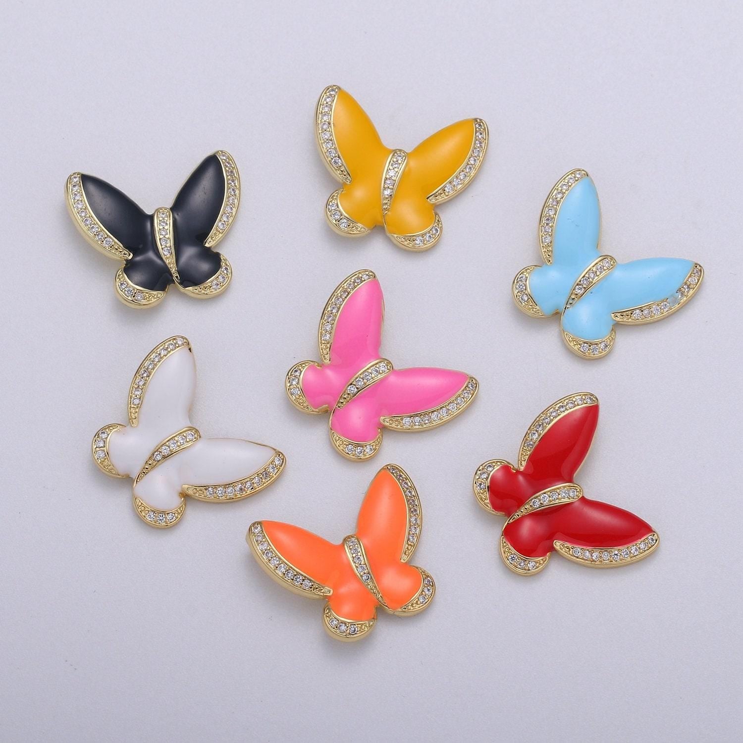 Enamel butterfly charm necklace dainty mariposa charm pendant for bracelet jewelry making supply blue, black pink red white evil eye h755