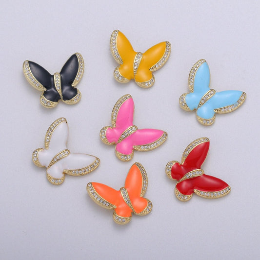 Enamel butterfly charm necklace dainty mariposa charm pendant for bracelet jewelry making supply blue, black pink red white evil eye h755