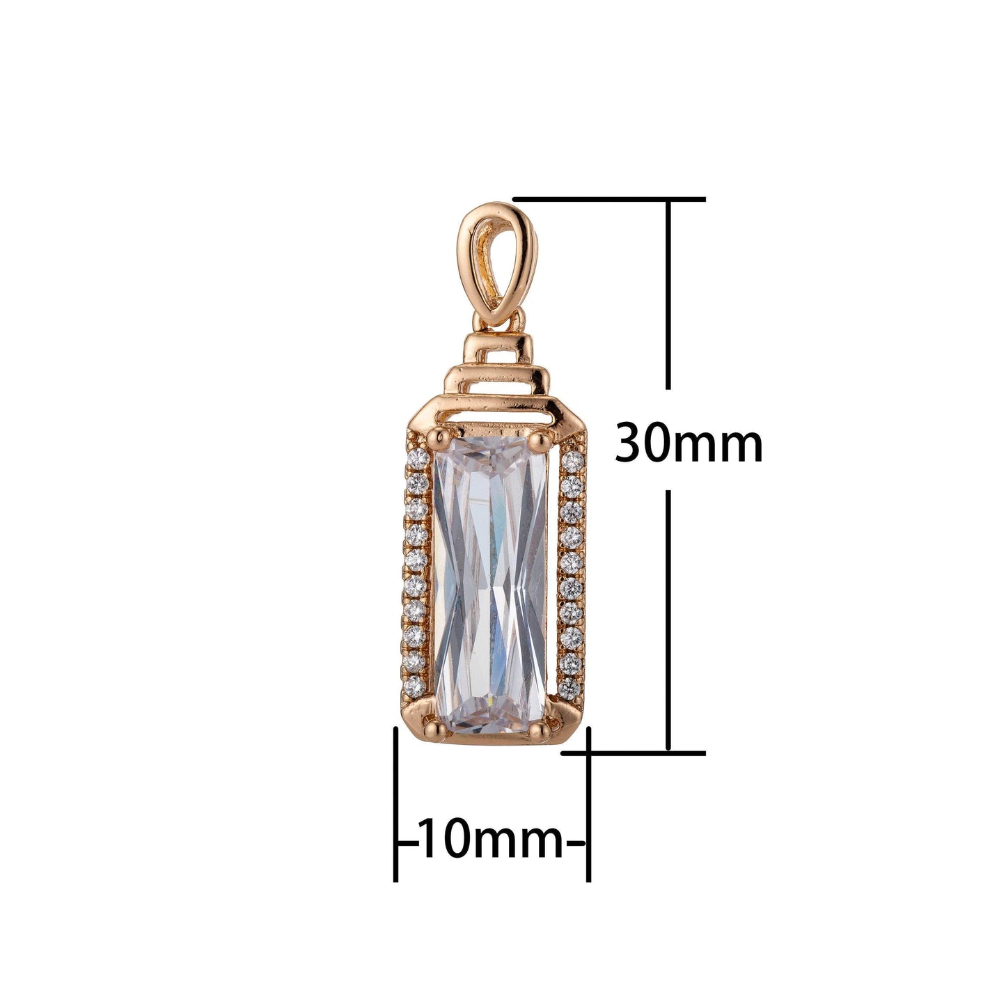 Dainty rectangle cz diamond geometric pendant in 18k gold fill charm micro pave charm h-814