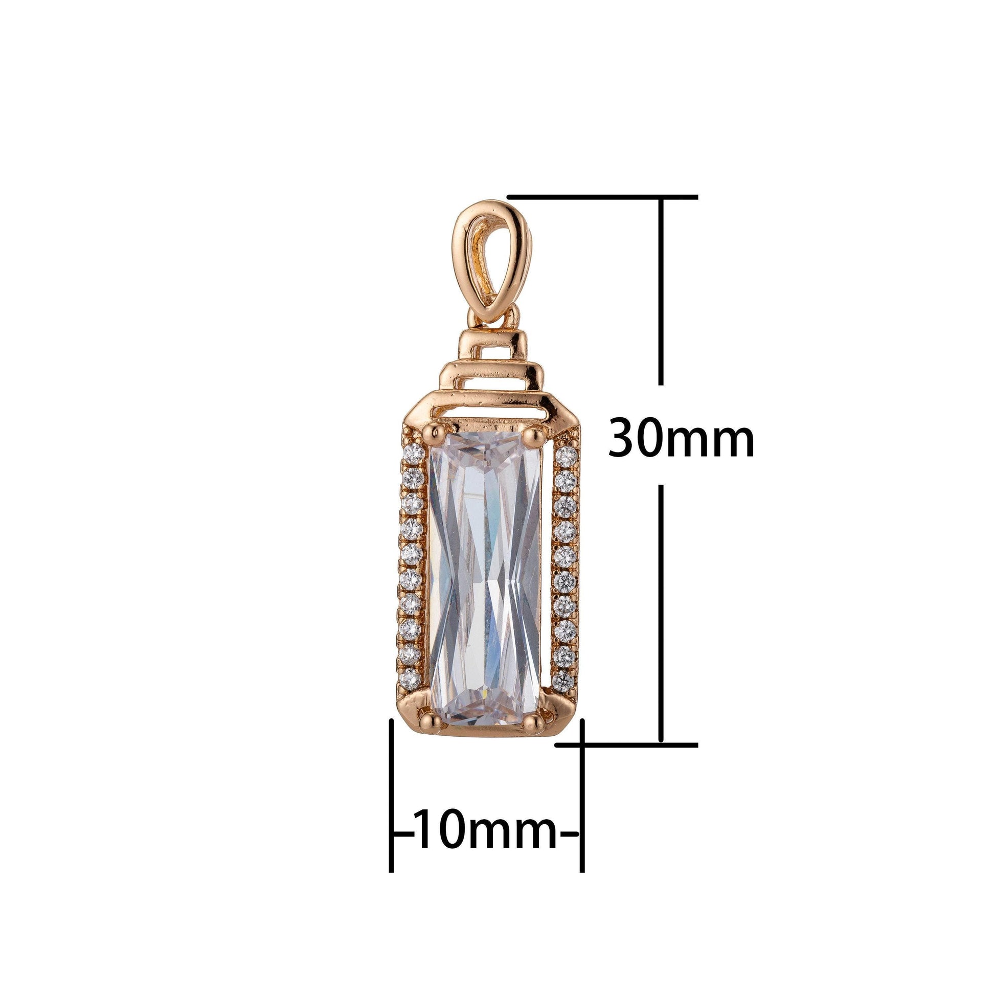 Dainty rectangle cz diamond geometric pendant in 18k gold fill charm micro pave charm h-814