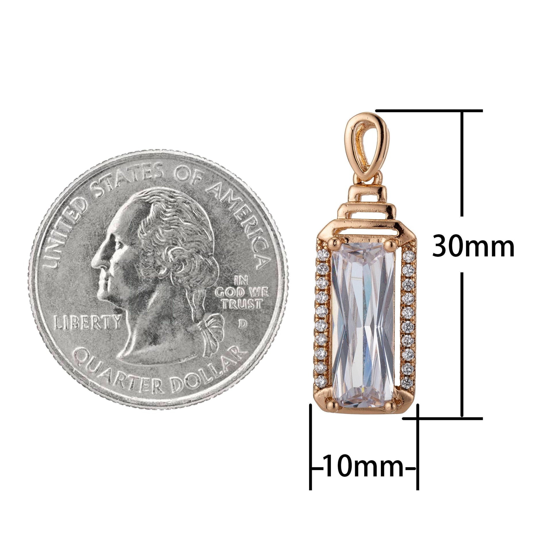 Dainty rectangle cz diamond geometric pendant in 18k gold fill charm micro pave charm h-814