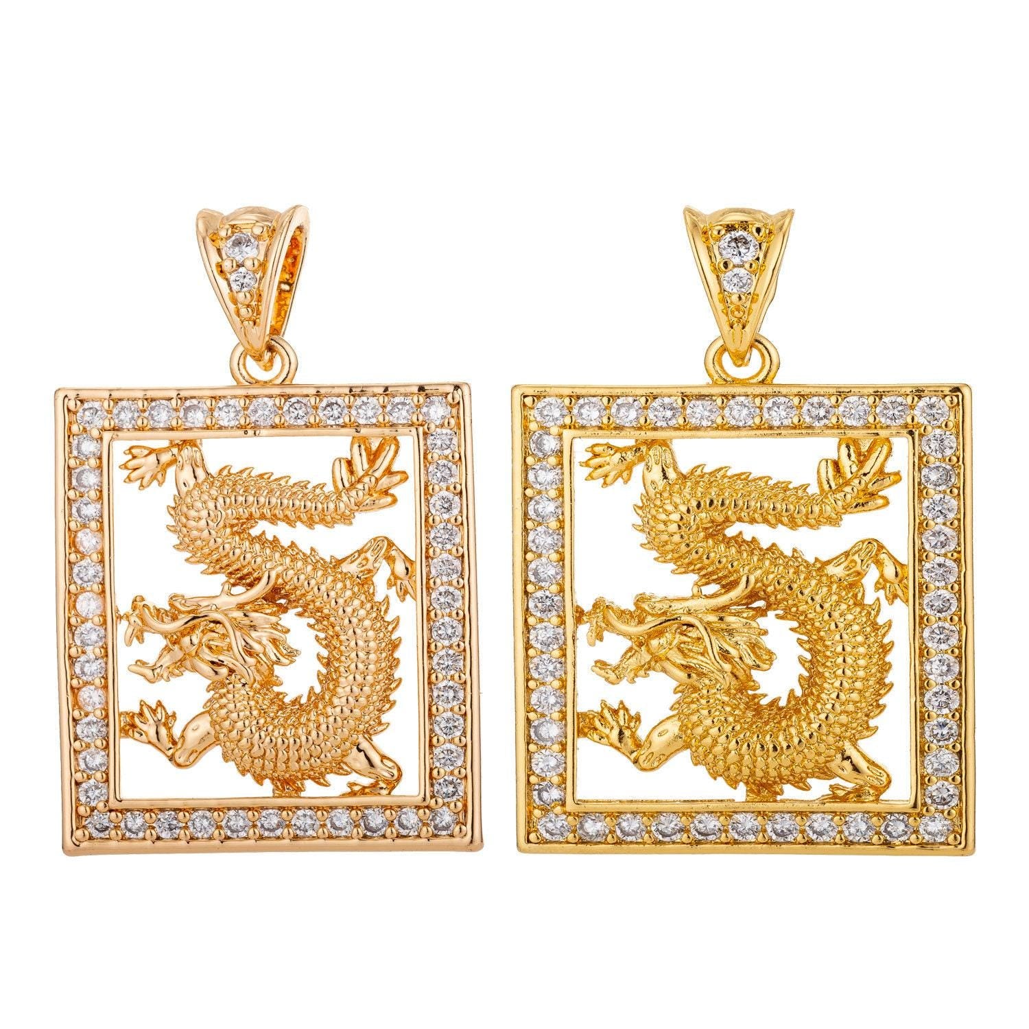 Gold filled / rose gold majestic dragon charm pendant with bails magical creature fairy tale cubic zirconia necklace for jewelry making h802