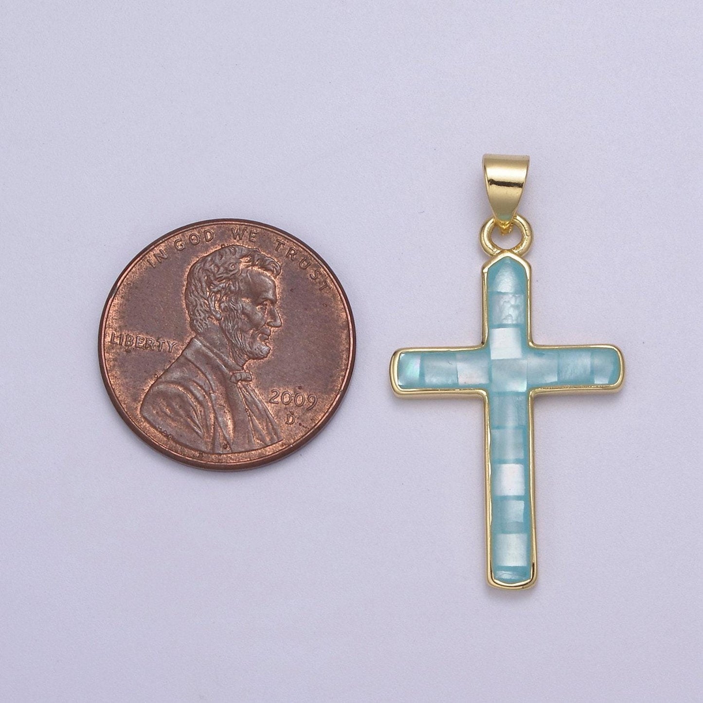 Dainty pink, green, blue opal religious cross pendant for christian catholic baptism, religious jewelry making supply in 24k gold filled