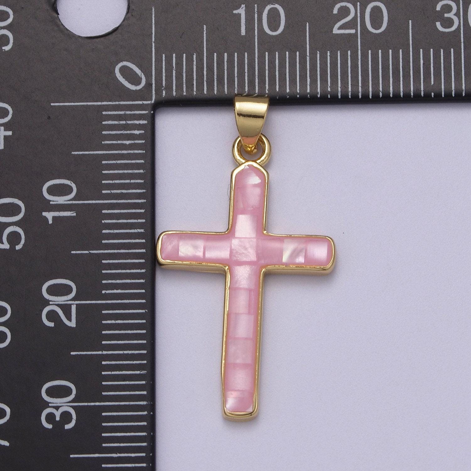 Dainty pink, green, blue opal religious cross pendant for christian catholic baptism, religious jewelry making supply in 24k gold filled