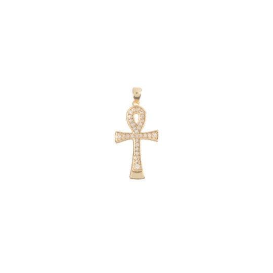 Ankh charm with cz egyptian pantheon, crux ansata, cubic zirconia necklace pendant micro pave charm bails for jewelry making h-746