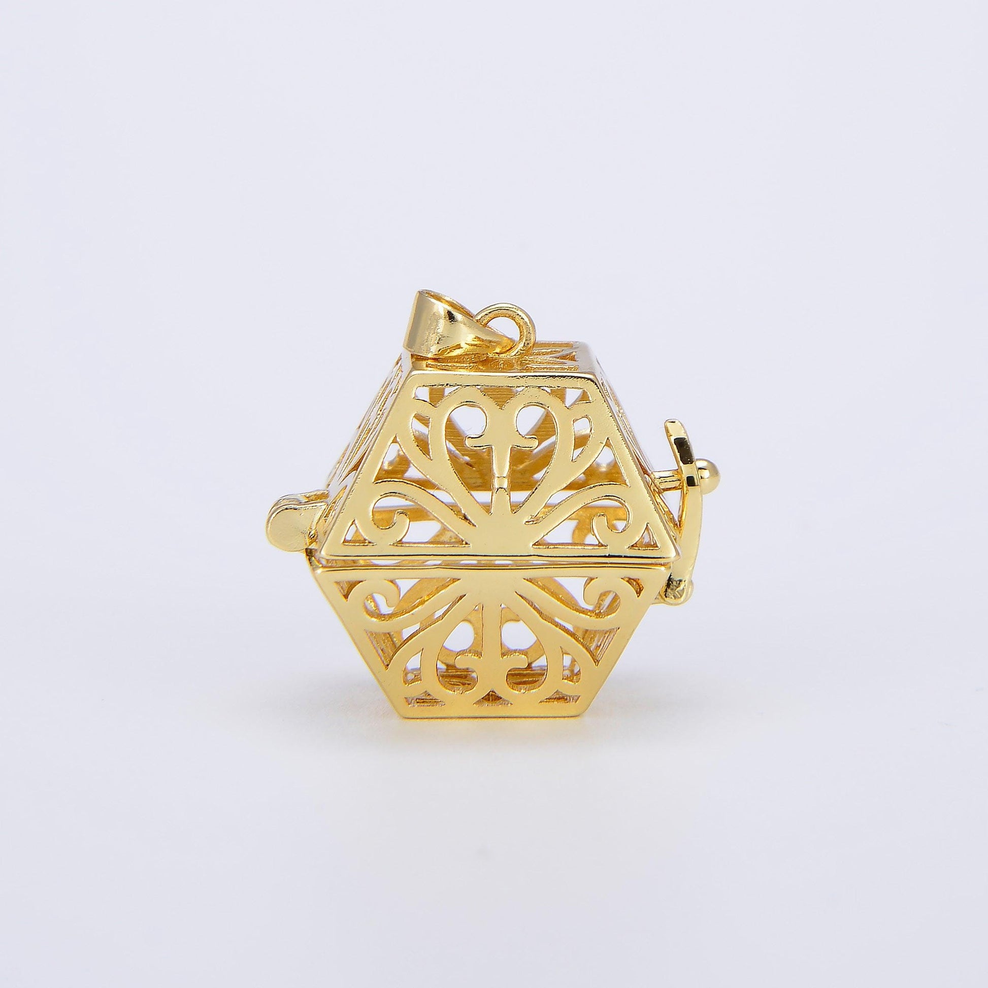 Healing stone cage locket pendant gold hexagon pendant, gemstone diffused jewelry making, diy gemstone natural stone locket charms necklace