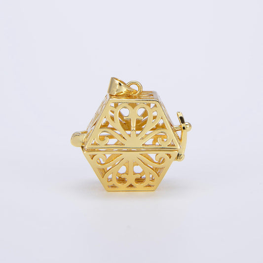 Healing stone cage locket pendant gold hexagon pendant, gemstone diffused jewelry making, diy gemstone natural stone locket charms necklace