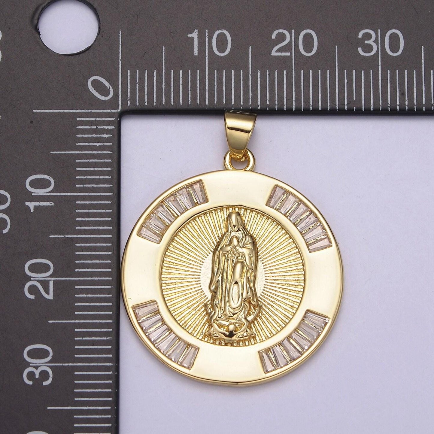 Gold religious pendant : miraculous virgin mother mary/saint jude san judas tadeo cadena, round mirco pave cz for diy jewelry making h-733