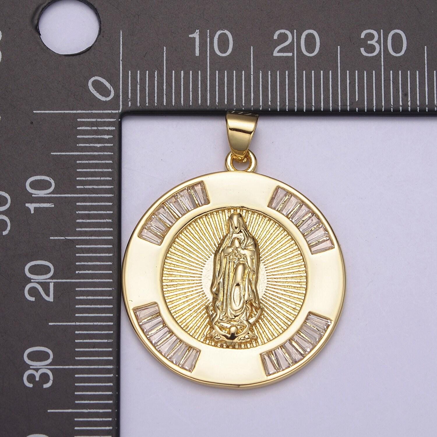 Gold religious pendant : miraculous virgin mother mary/saint jude san judas tadeo cadena, round mirco pave cz for diy jewelry making h-733