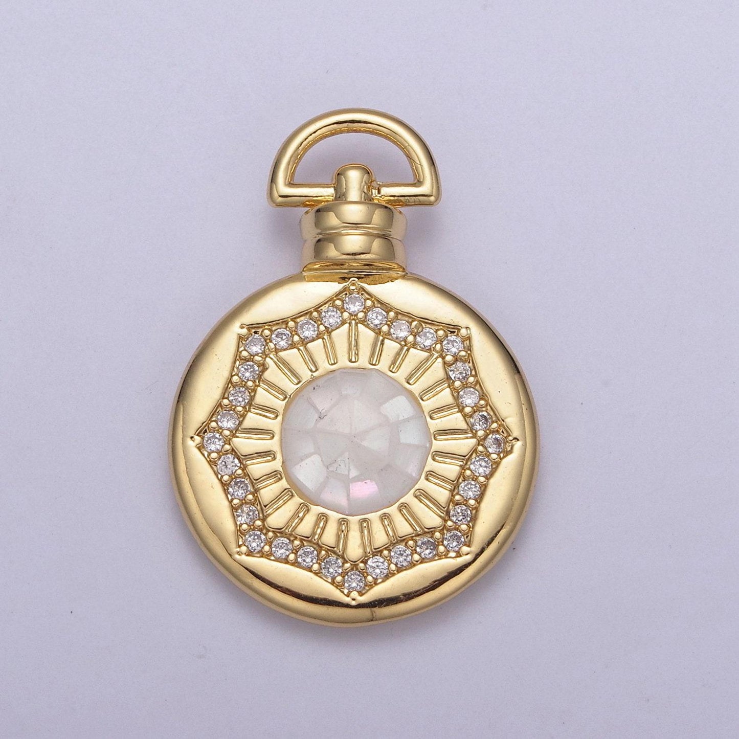 24k gold round pink/white circle medallion with micro pave cubic zirconia love & friendship gift, charm pendant for jewelry making findings