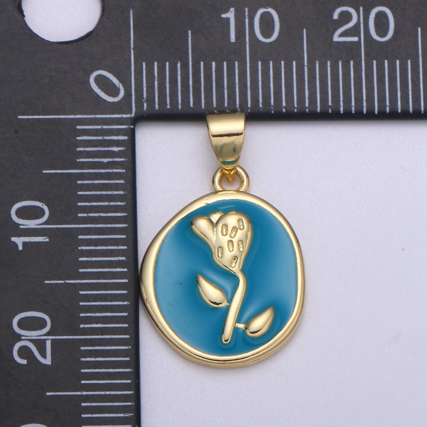 1pc epoxy tulip in 24k gold round charm, enamel flower charm, gold enamel charms, dainty pink, red, teal, white, lime green pendant, pd-2191
