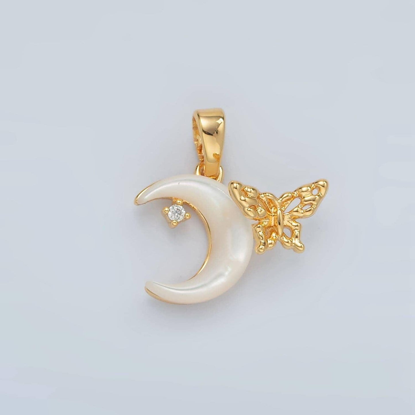 Gold pearl charm 24k gold filled butterfly pendant dainty moon charm for bracelet necklace diy jewelry making supply h691