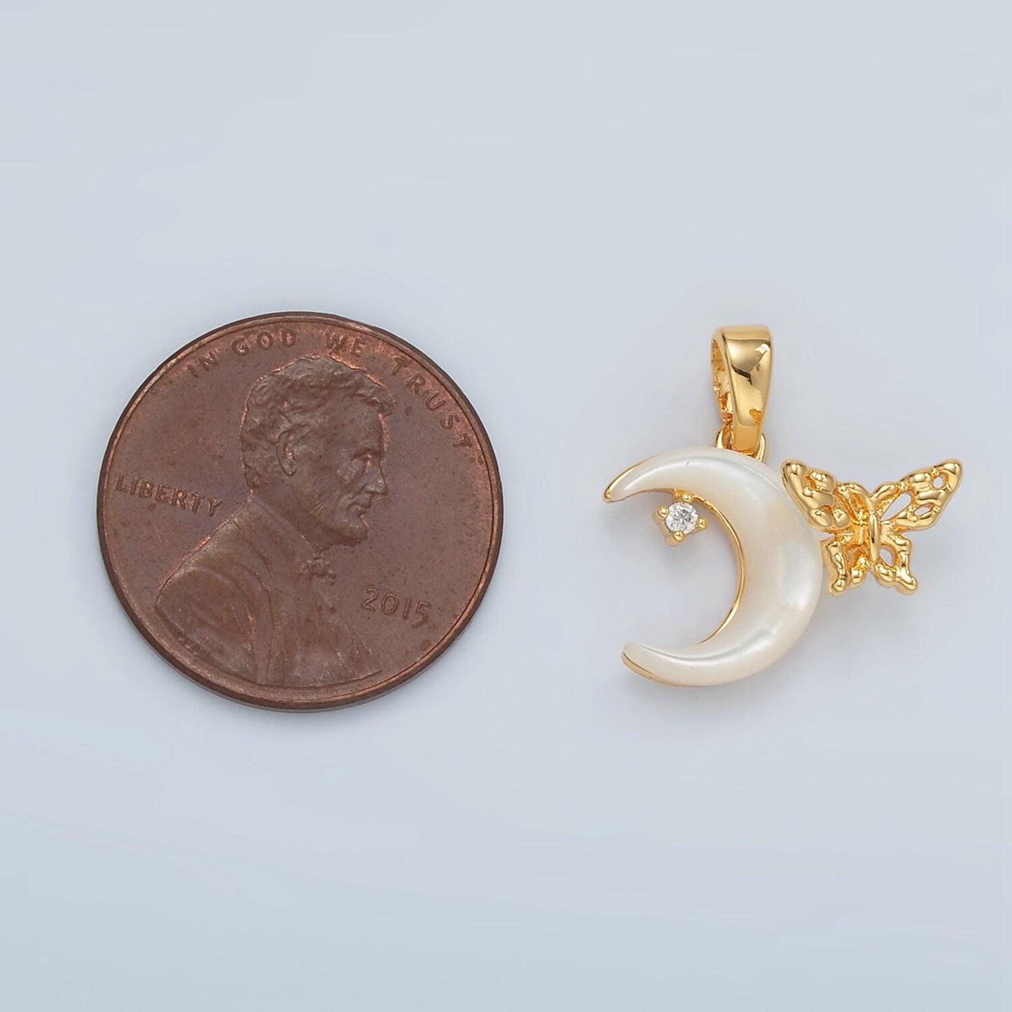 Gold pearl charm 24k gold filled butterfly pendant dainty moon charm for bracelet necklace diy jewelry making supply h691