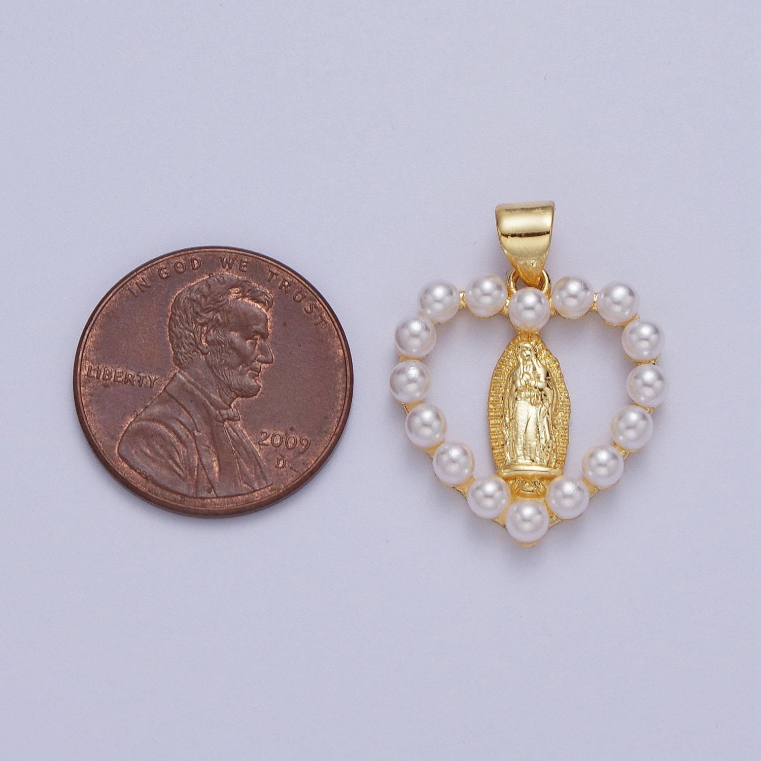 Gold natural pearl virgin mary heart pendant, 24k gold plated freshwater mother of pearl love our lady of guadalupe religious charm | h-650