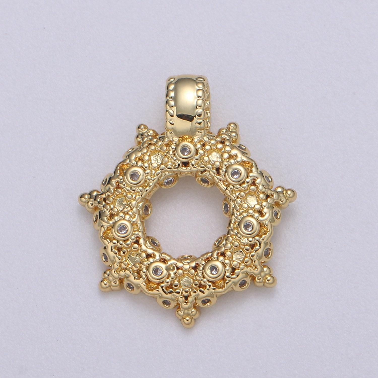 1pc 24k gold star cubic wreath charm, micro pave cz classic design pendant, pendant for diy jewelry, pdgf- 2189