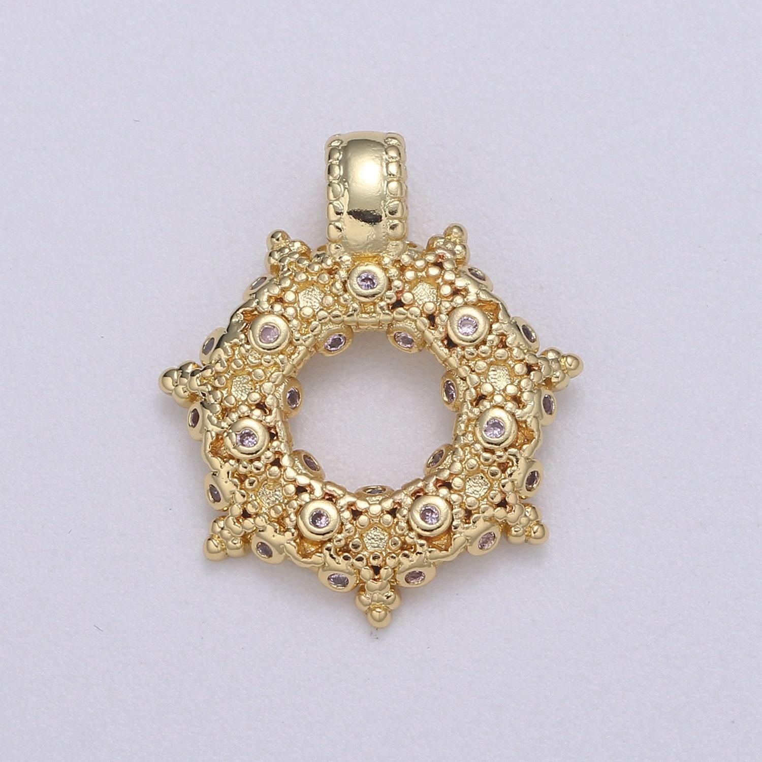 1pc 24k gold star cubic wreath charm, micro pave cz classic design pendant, pendant for diy jewelry, pdgf- 2189