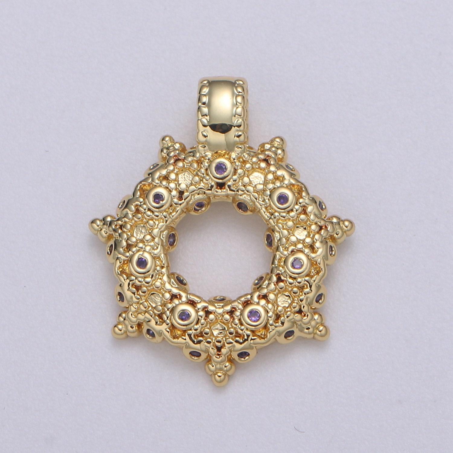 1pc 24k gold star cubic wreath charm, micro pave cz classic design pendant, pendant for diy jewelry, pdgf- 2189