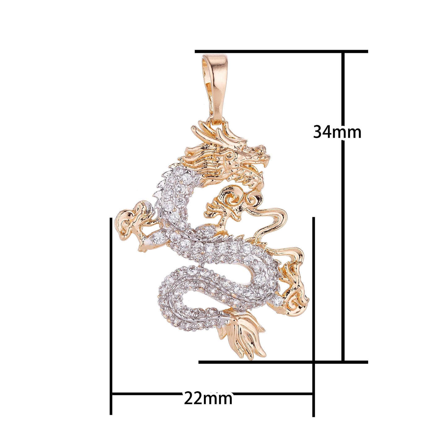 Gold filled dragon pendant cubic zirconia cz micro pave dragon fantasy for statement necklace jewelry making h-627