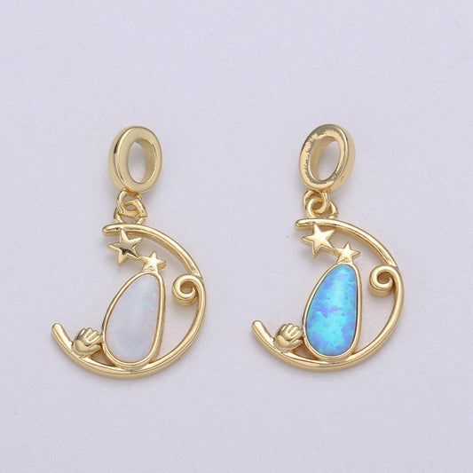 Blue and white opal 24k star pendant, teardrop opal charm baby hand charm for bracelet earring necklace pdgf-2188