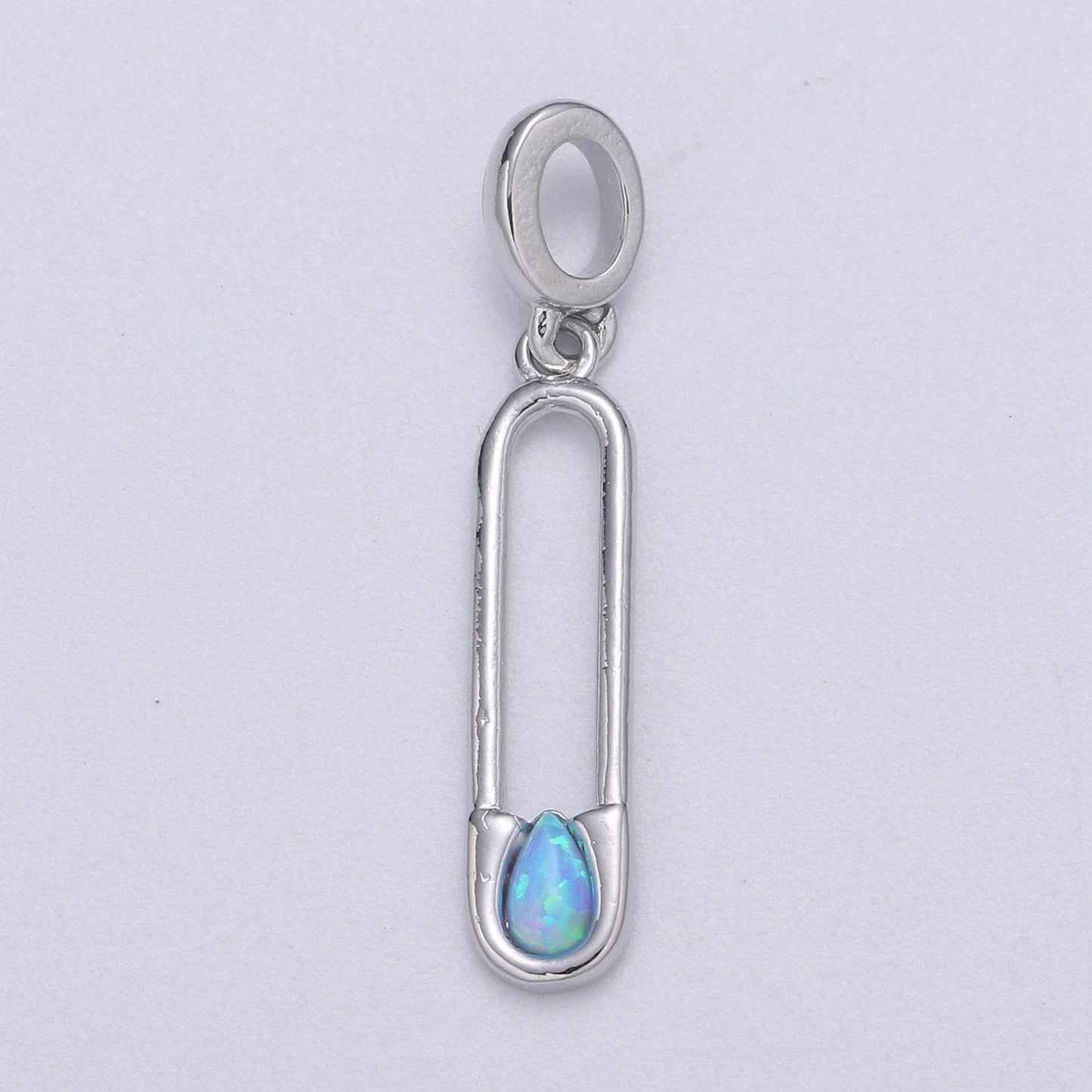 Blue and white opal white safety pin pendant, teardrop opal charm for bracelet earring necklace pdgf-2183