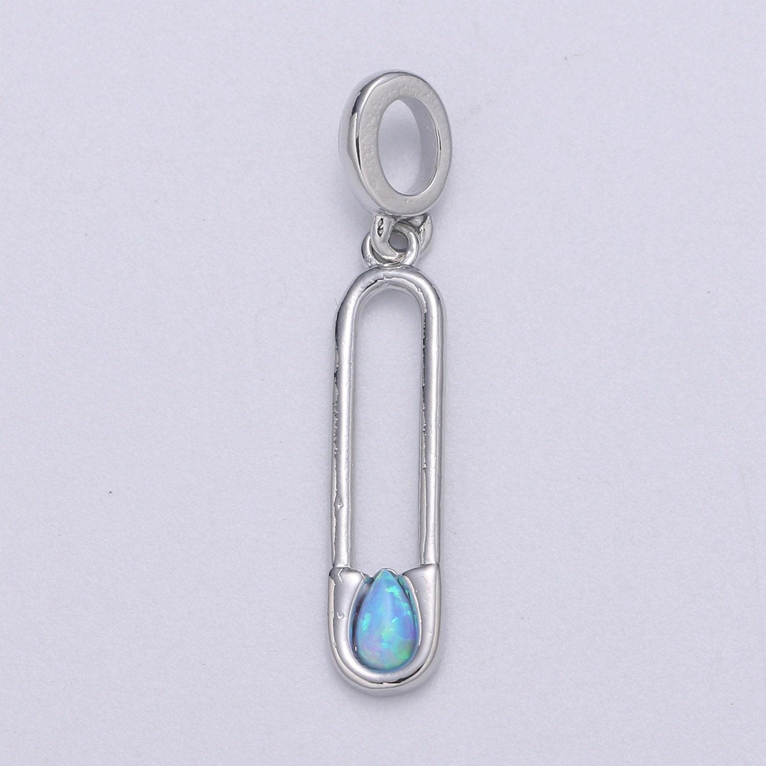 Blue and white opal white safety pin pendant, teardrop opal charm for bracelet earring necklace pdgf-2183