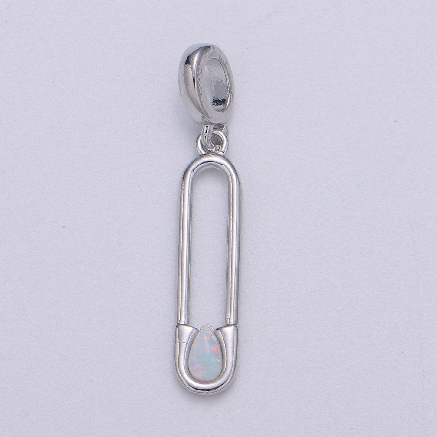 Blue and white opal white safety pin pendant, teardrop opal charm for bracelet earring necklace pdgf-2183