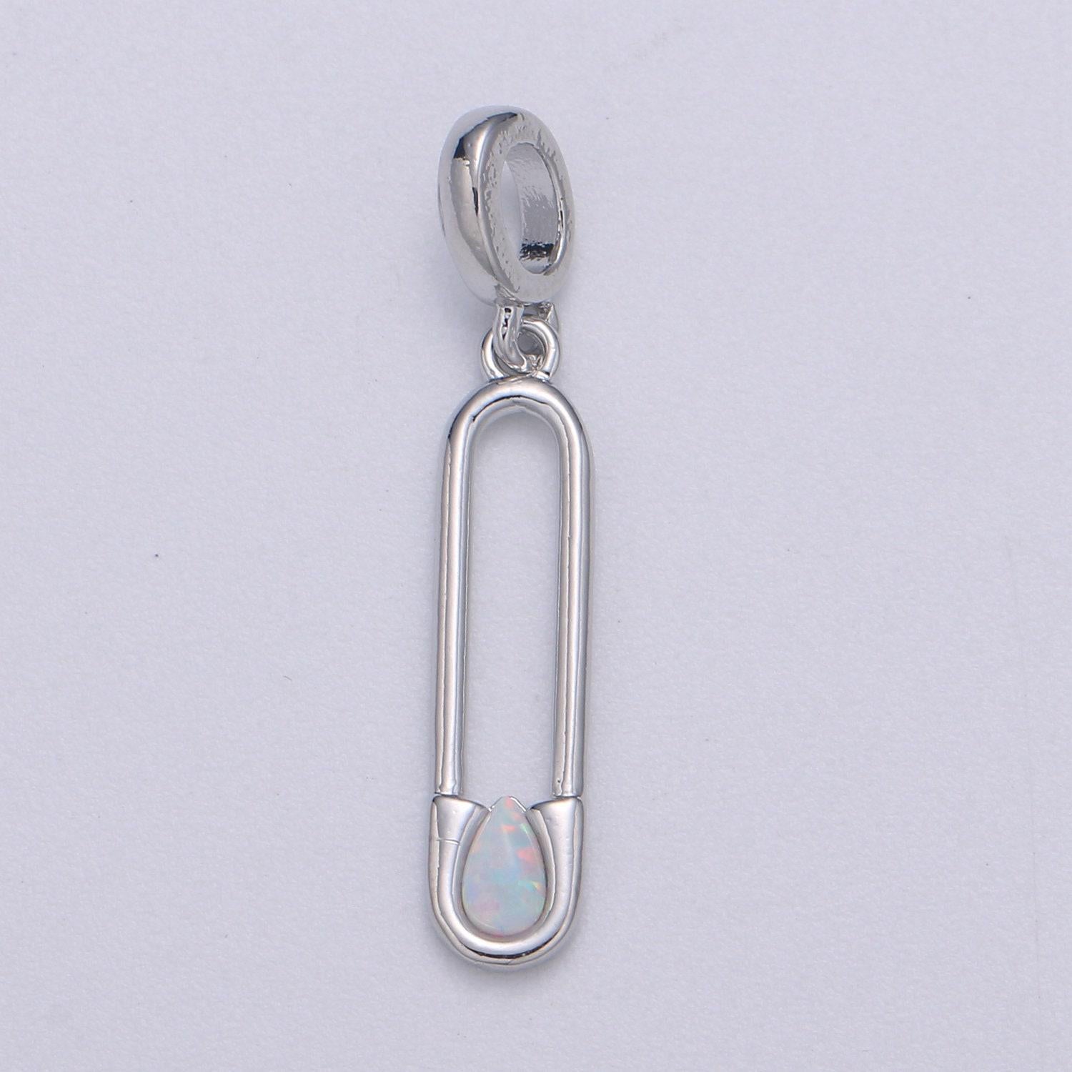 Blue and white opal white safety pin pendant, teardrop opal charm for bracelet earring necklace pdgf-2183