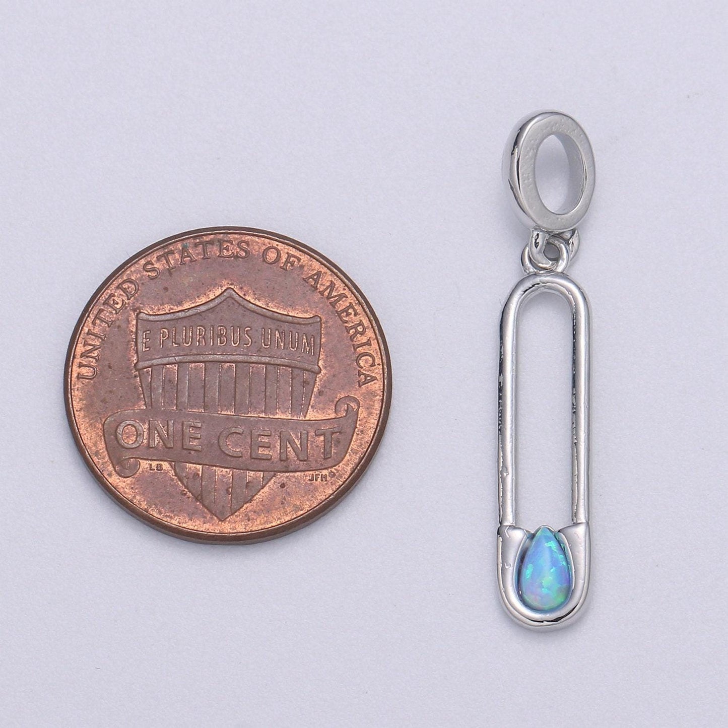 Blue and white opal white safety pin pendant, teardrop opal charm for bracelet earring necklace pdgf-2183