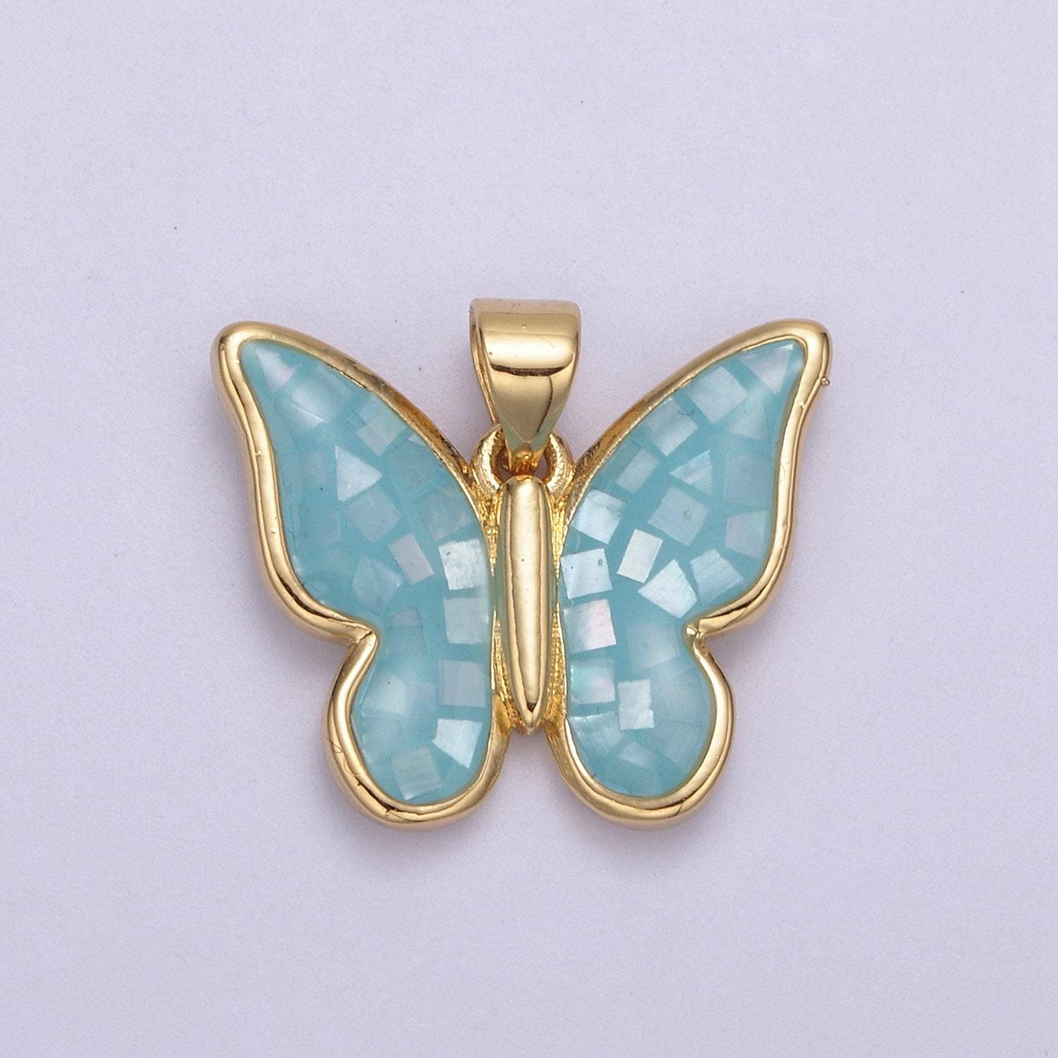 White / pink / blue / green opal mariposa butterfly charm for necklace, dainty butterfly pendant for jewelry making supply in gold filled