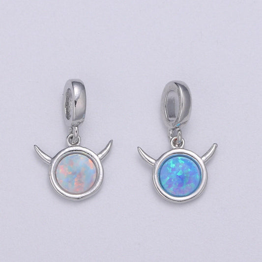 1pc white gold solitaire rolling horn charm, opalite silver horn pendant charm, charm, for diy jewelry, pdgf-2182