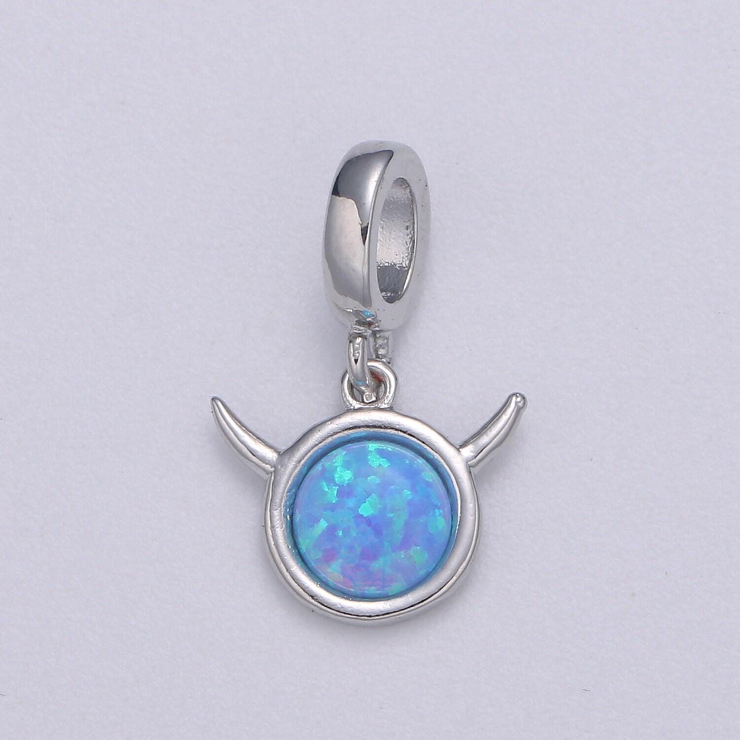1pc white gold solitaire rolling horn charm, opalite silver horn pendant charm, charm, for diy jewelry, pdgf-2182