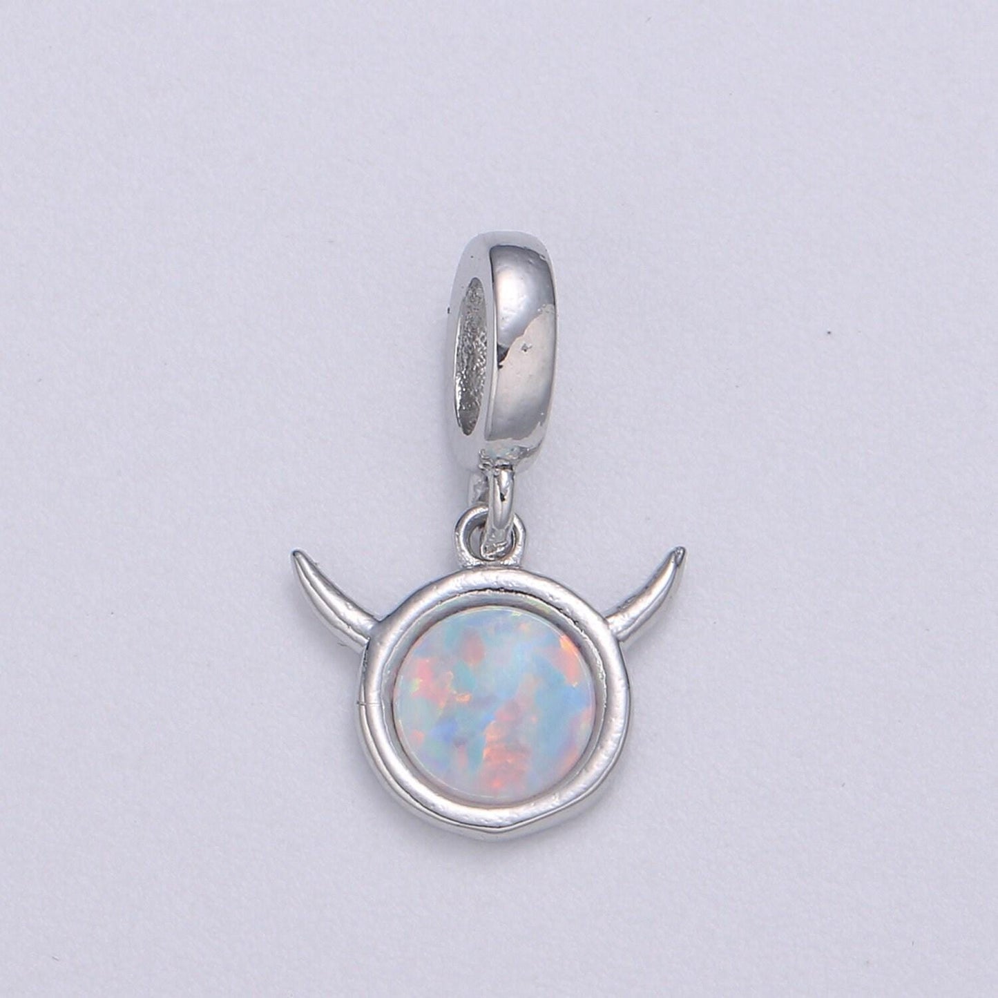 1pc white gold solitaire rolling horn charm, opalite silver horn pendant charm, charm, for diy jewelry, pdgf-2182