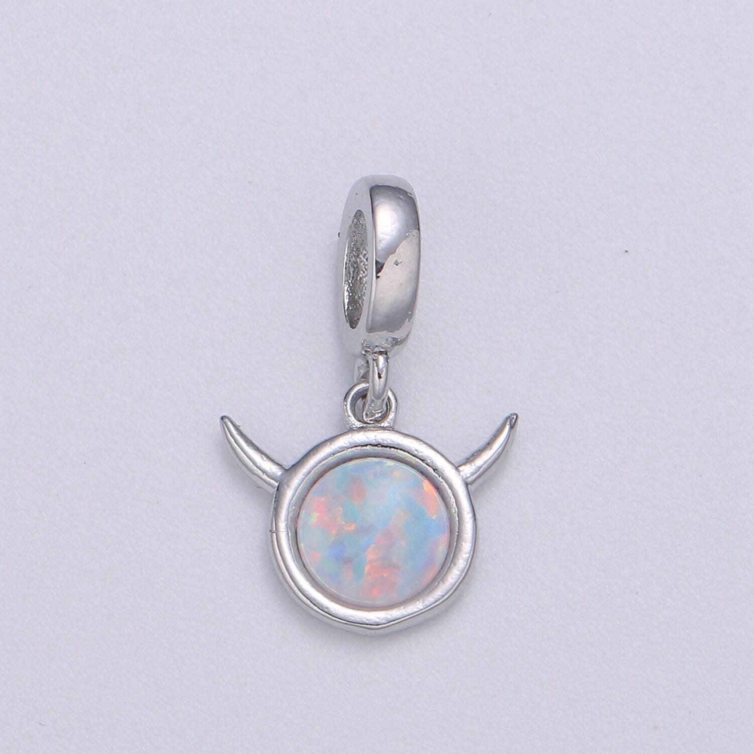 1pc white gold solitaire rolling horn charm, opalite silver horn pendant charm, charm, for diy jewelry, pdgf-2182