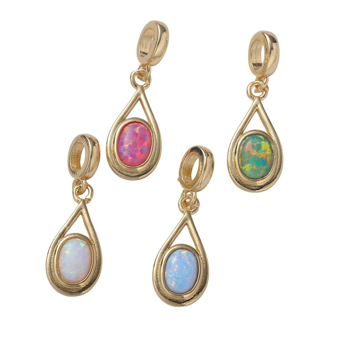 Mini opal oval charm, dainty teardrop gold charm dainty charm bracelet earring necklace supplies, jewelry making, pdgf 2186