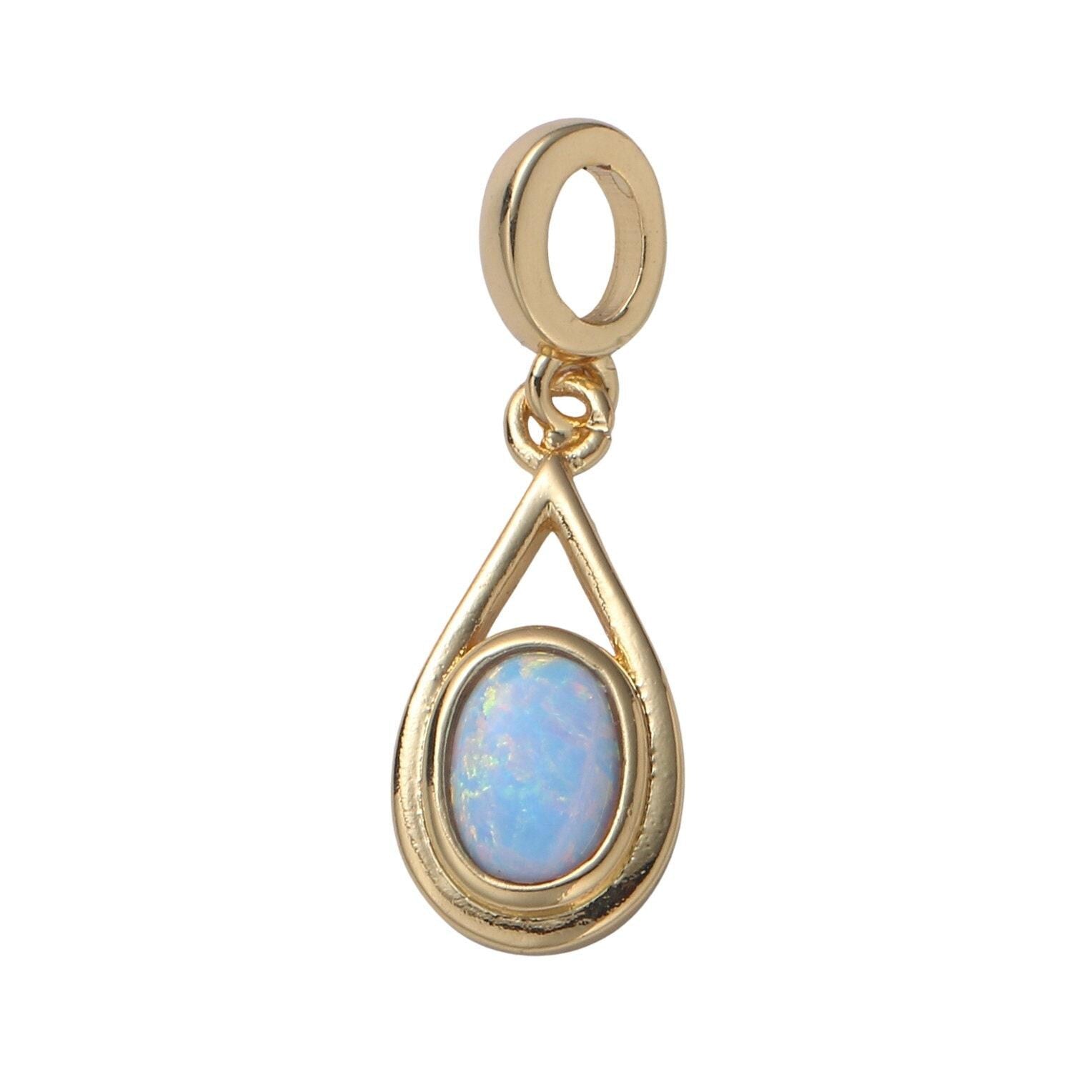Mini opal oval charm, dainty teardrop gold charm dainty charm bracelet earring necklace supplies, jewelry making, pdgf 2186