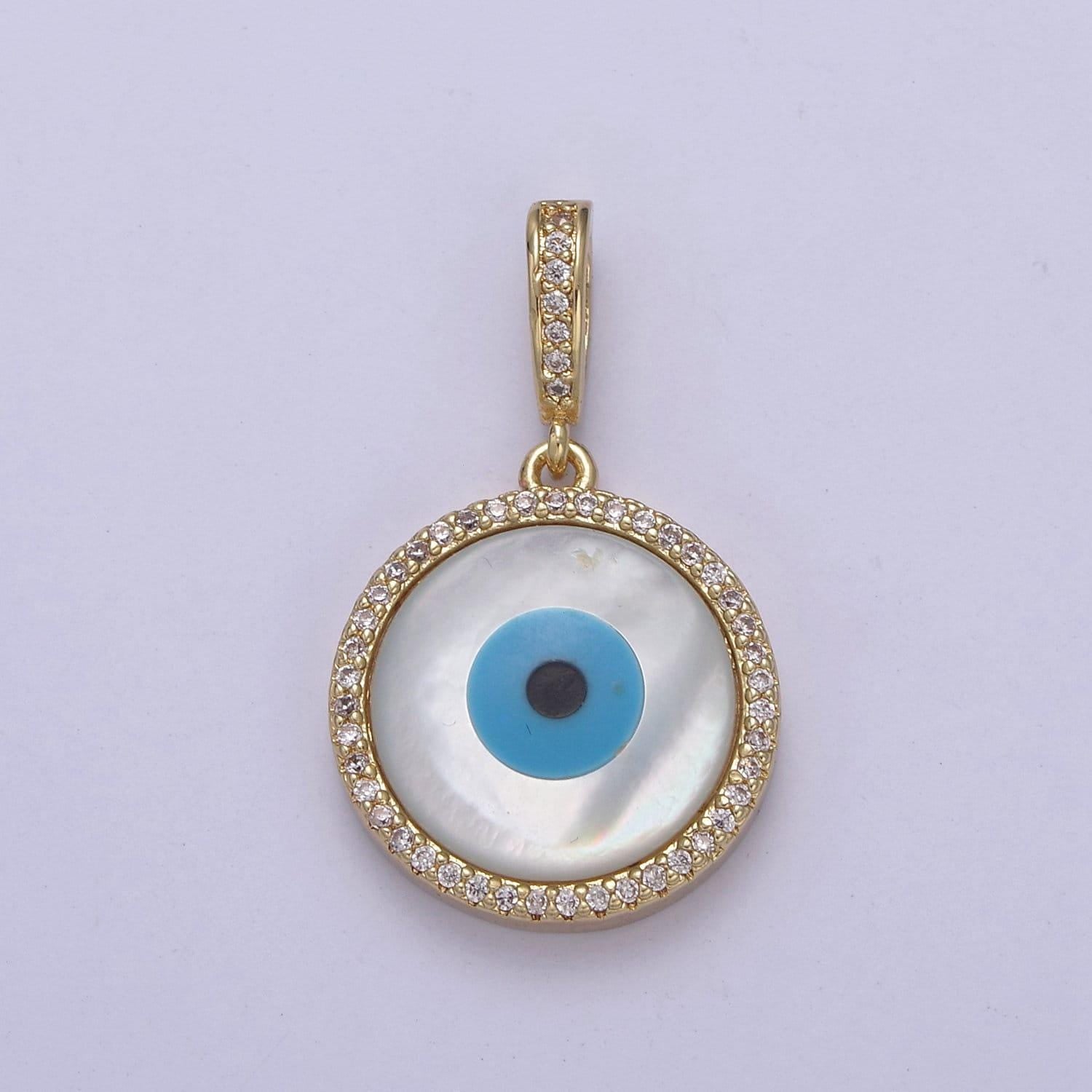 Evil eye charm micro pave cz round pendant, 24k gold filled eye protection charm for bracelet necklace pendant findings for jewelry making