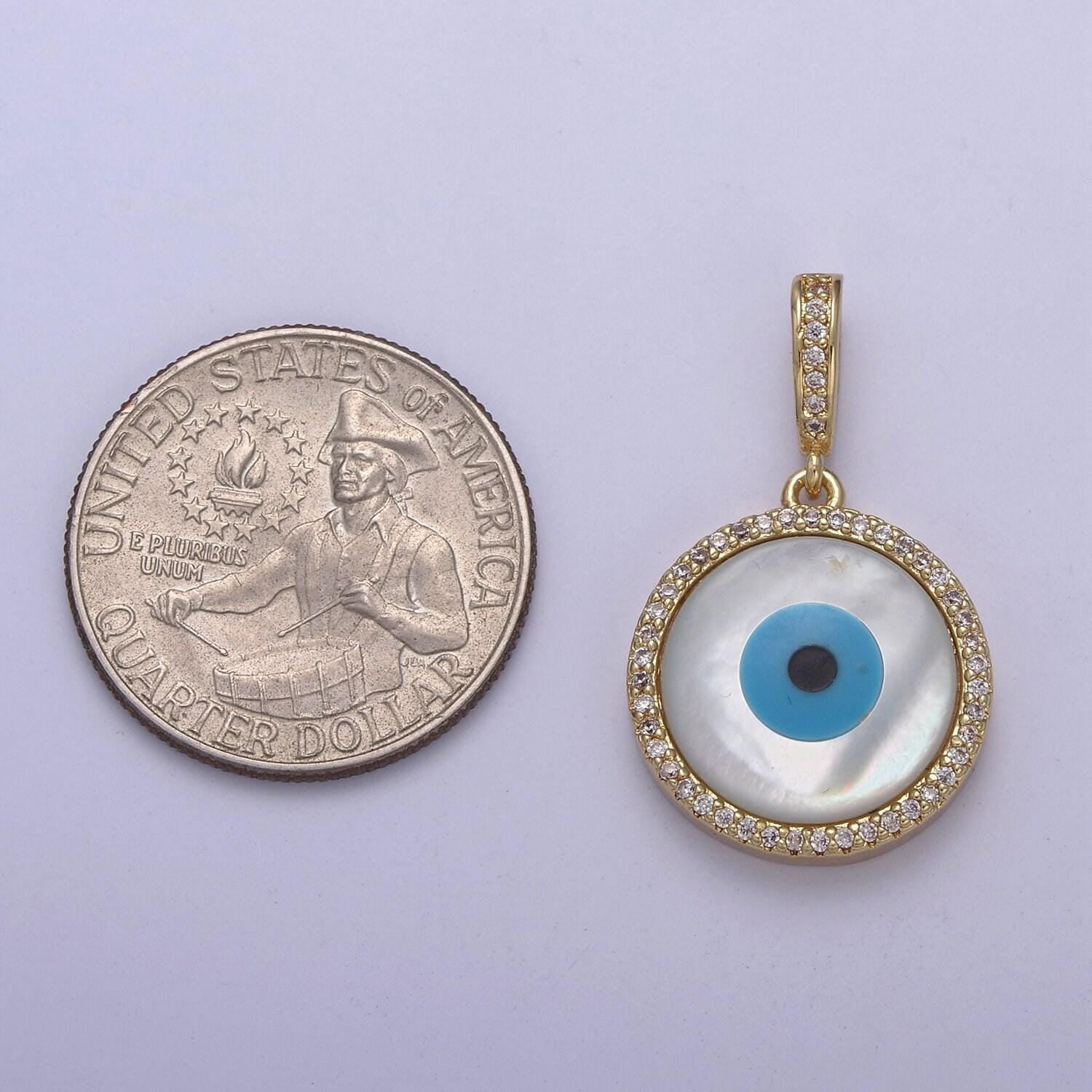 Evil eye charm micro pave cz round pendant, 24k gold filled eye protection charm for bracelet necklace pendant findings for jewelry making