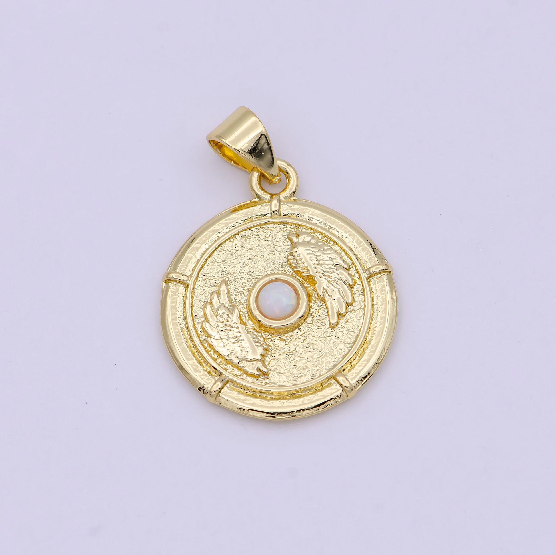 Dainty gold filled winged medallion white / blue opal centerpiece, angel wing pendant charm for necklace bracelet supply h-557 h-560