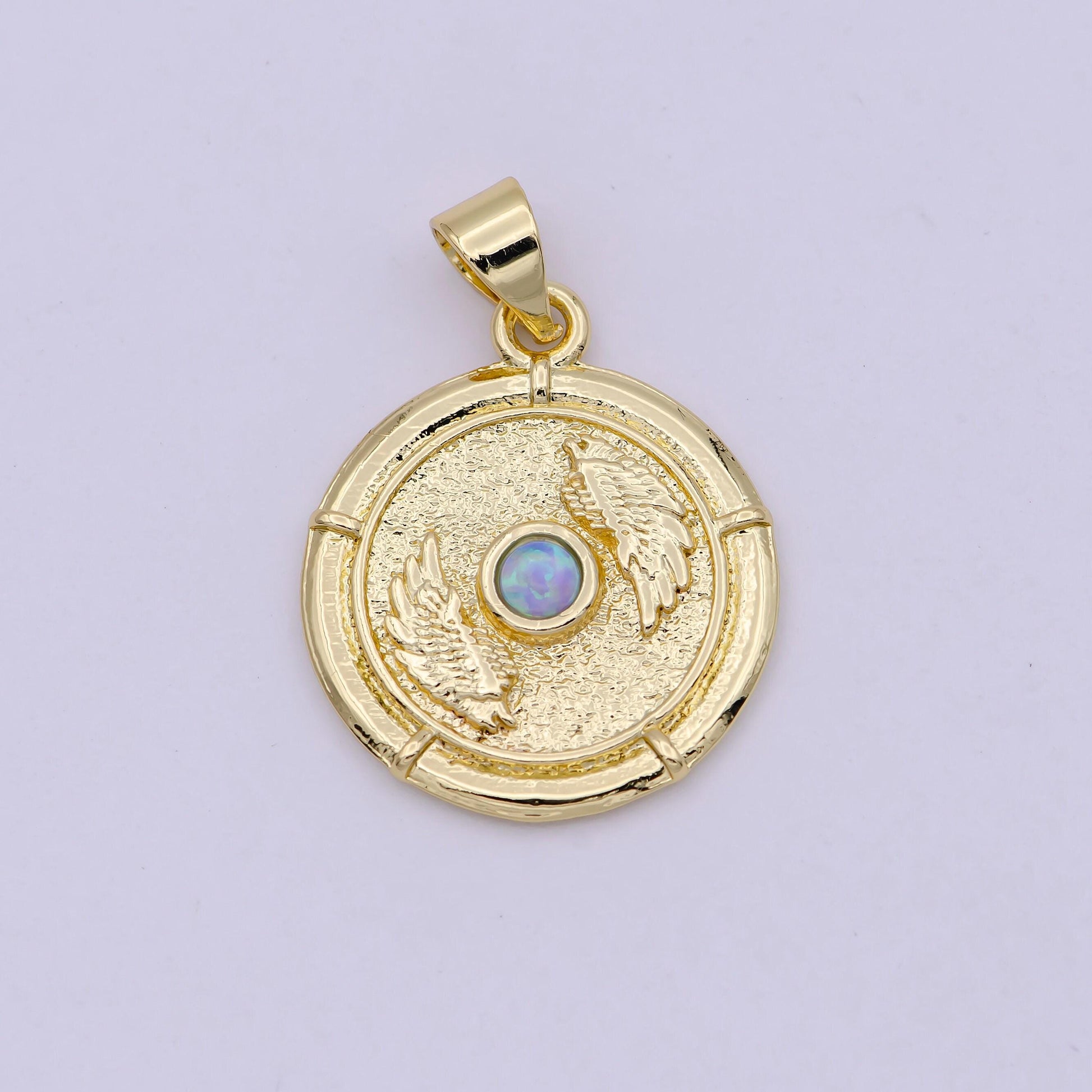 Dainty gold filled winged medallion white / blue opal centerpiece, angel wing pendant charm for necklace bracelet supply h-557 h-560