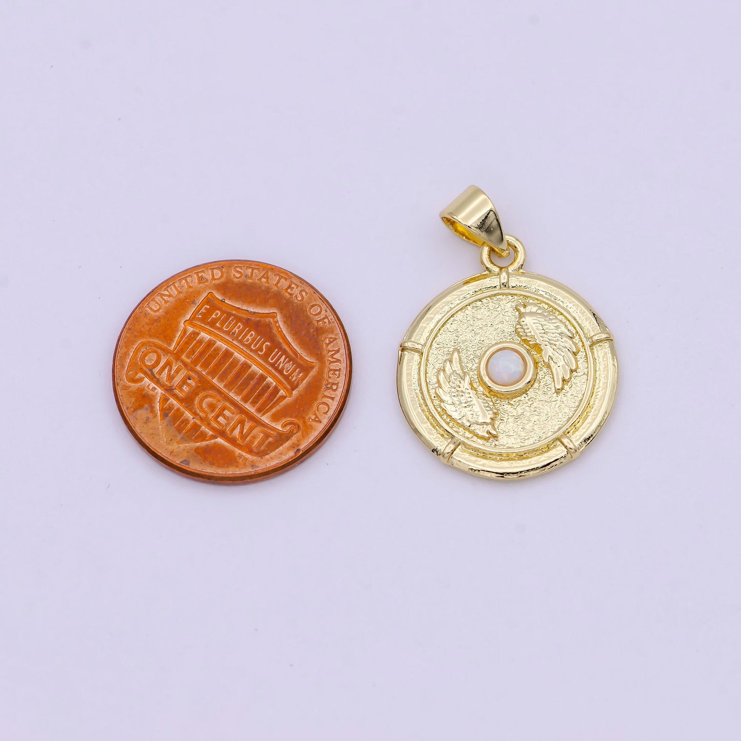 Dainty gold filled winged medallion white / blue opal centerpiece, angel wing pendant charm for necklace bracelet supply h-557 h-560
