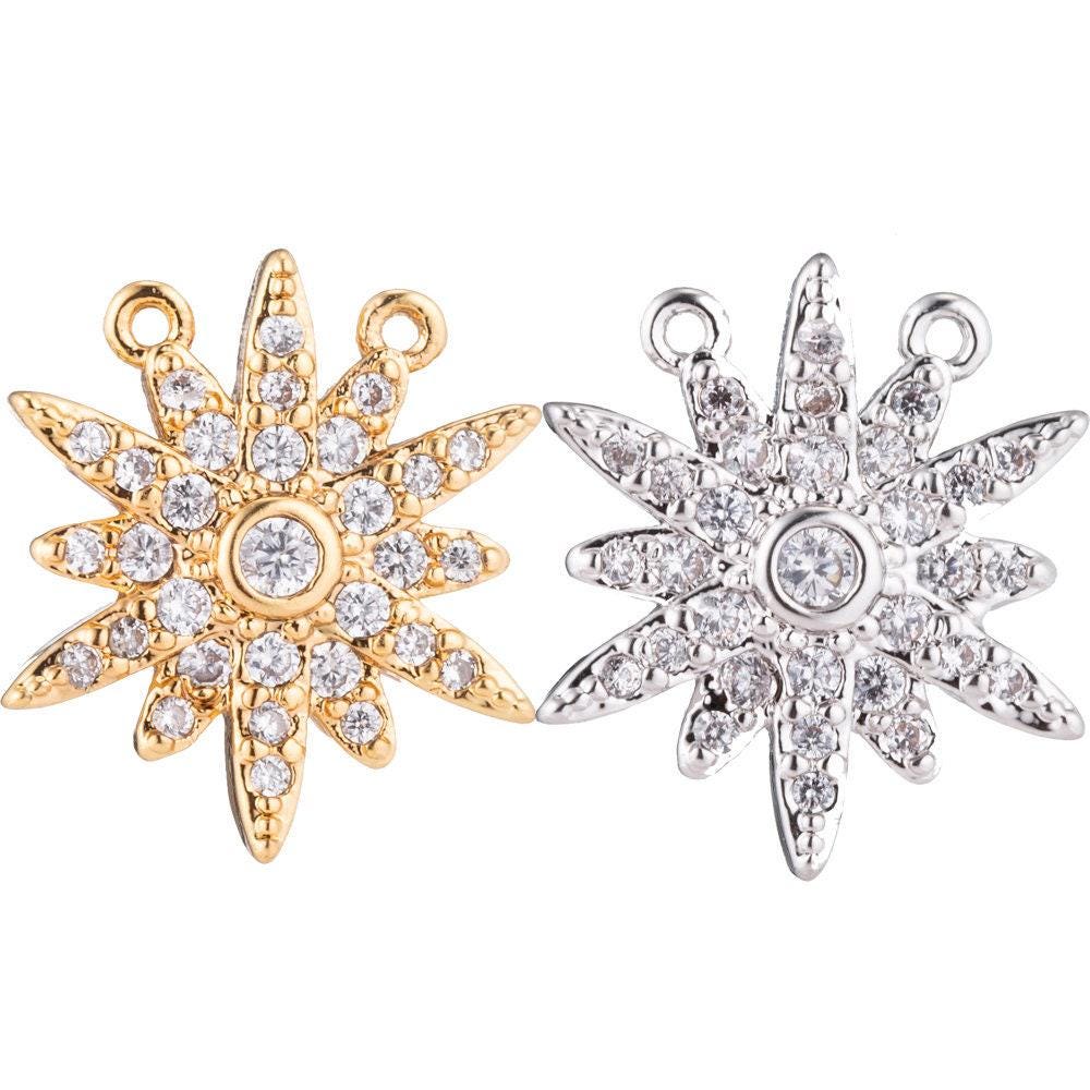 Mini 24k gold filled sunburst charm, tiny silver sun ray link connector charm for necklace bracelet earring