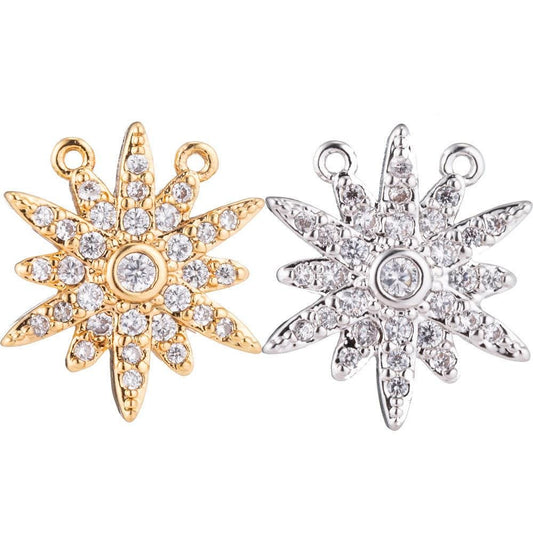 Mini 24k gold filled sunburst charm, tiny silver sun ray link connector charm for necklace bracelet earring