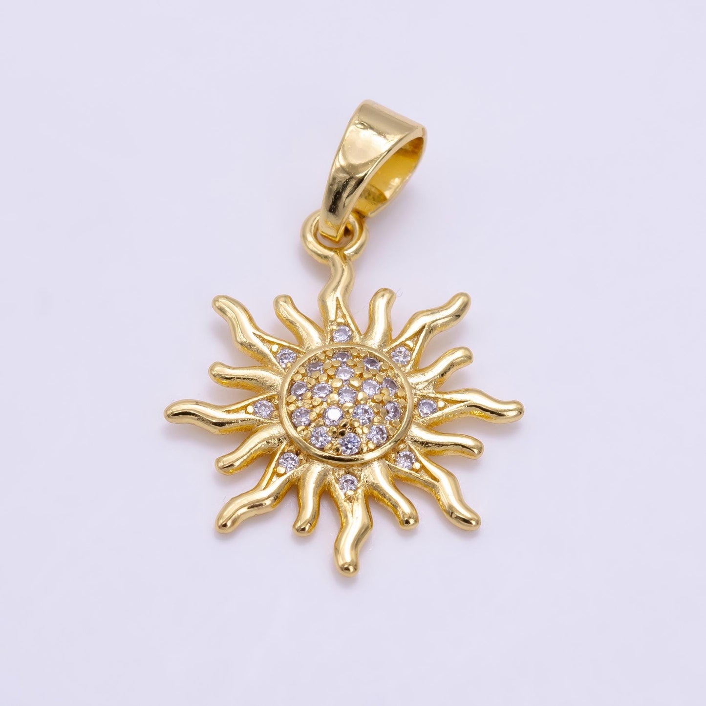 24k gold filled sun charm w cz pendant, sun ray charm celestial sun pendant, bohemian jewelry | h539