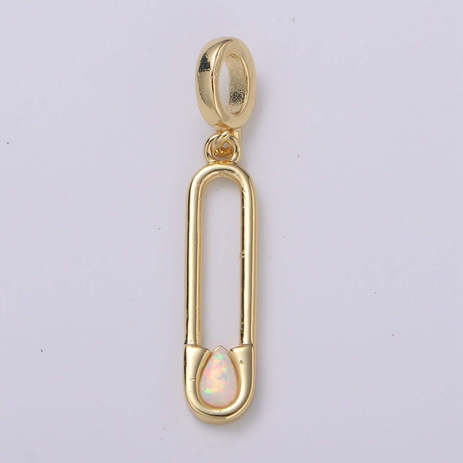 Blue and white opal 24k safety pin pendant, teardrop opal charm for bracelet earring necklace pdgf-2183