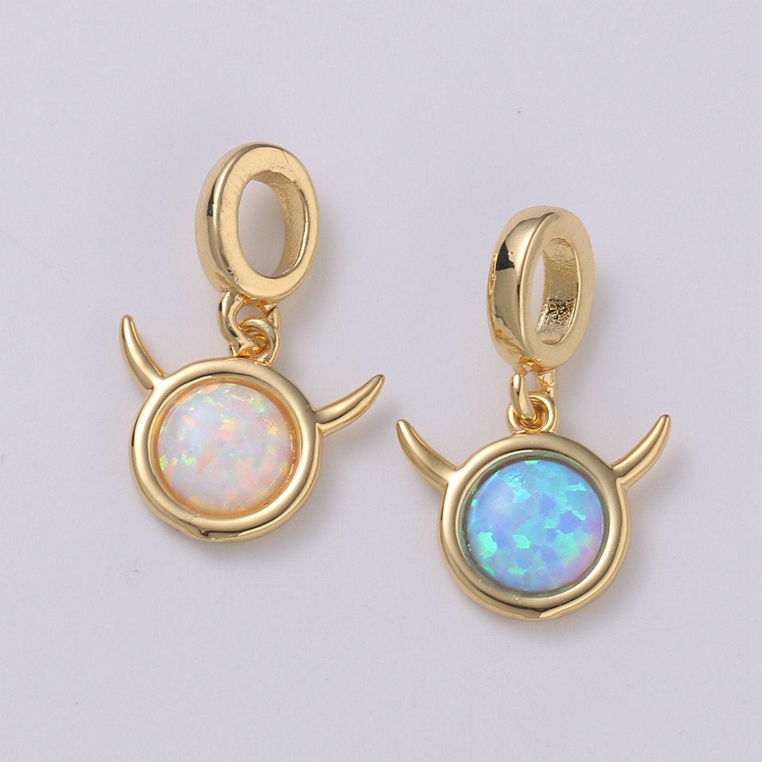 1pc gold solitaire rolling horn charm, opalite silver horn pendant charm, charm, for diy jewelry, pdgf-2182