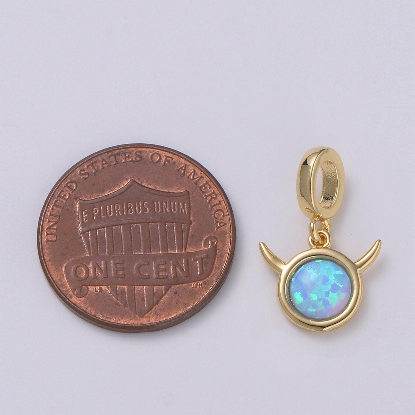 1pc gold solitaire rolling horn charm, opalite silver horn pendant charm, charm, for diy jewelry, pdgf-2182
