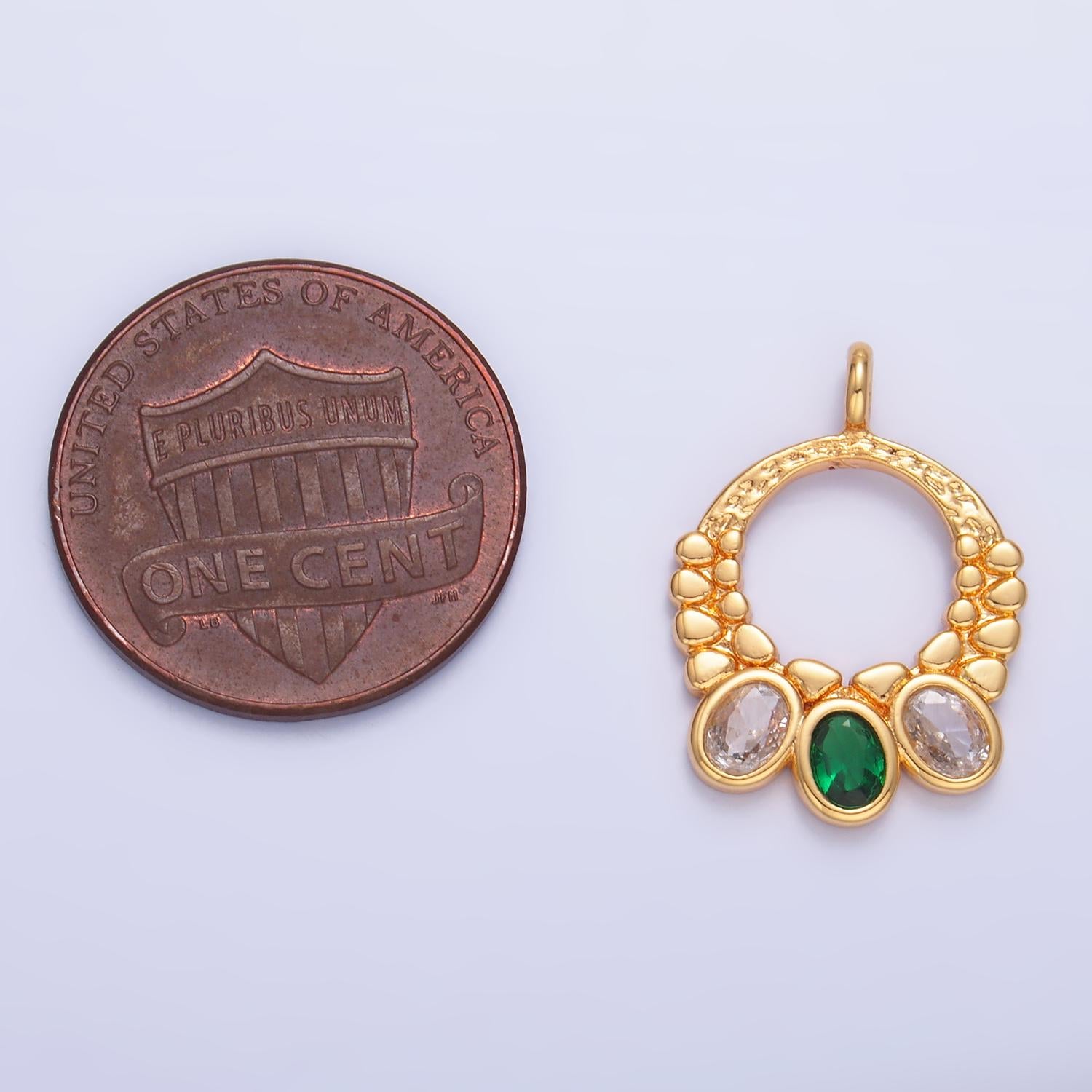 24K Gold Filled Green Clear CZ Dotted Open Circular Charm | W394