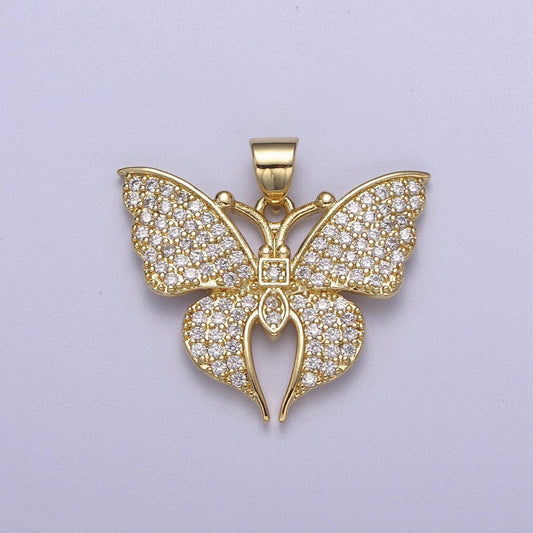 Micro pave cz butterfly charm gold cubic zirconia monarch pendant in 14k gold filled h-485